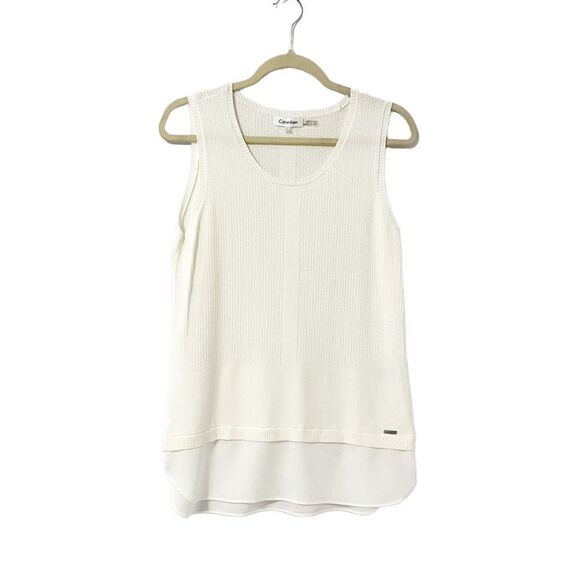 🟢Calvin Klein Ivory Sleeveless Knit Layered Look Top Size SP - Picture 1 of 7